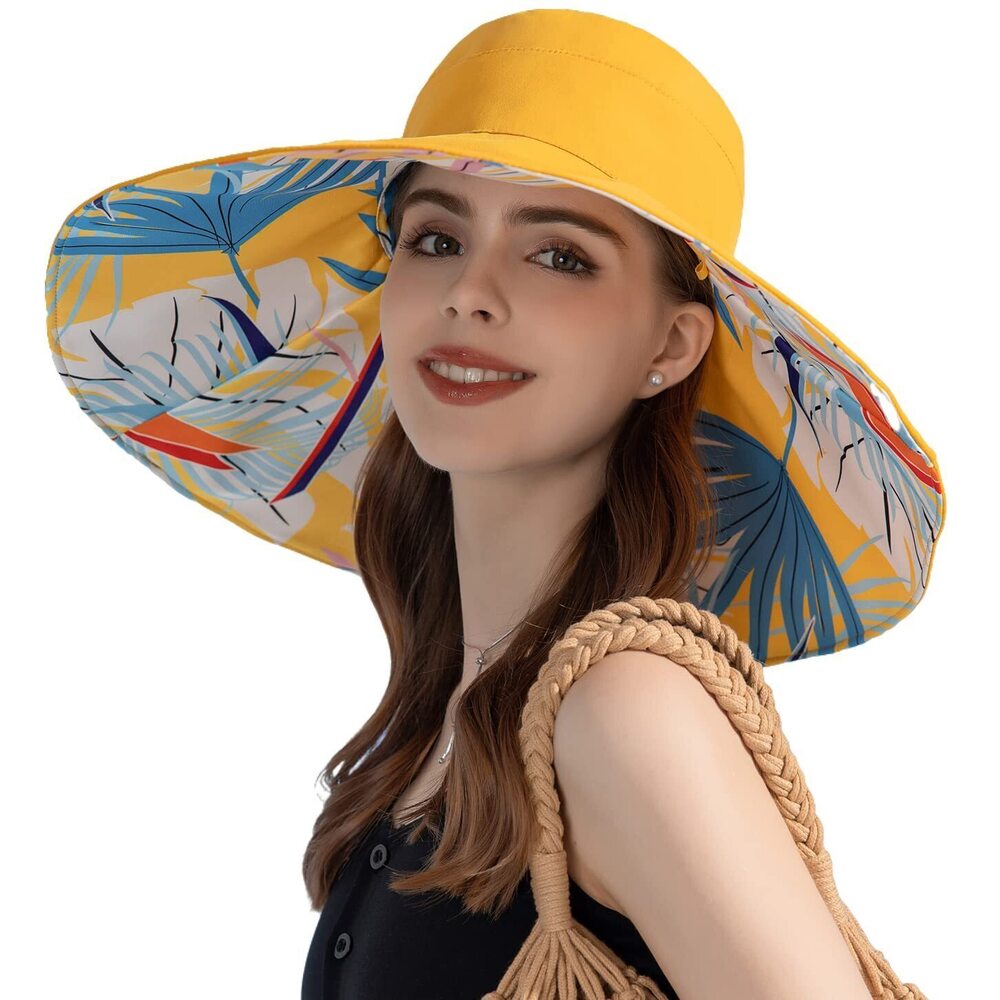 6515 Wide Brim Summer Sun Hat Floral Beach Fishing Bucket Hats Reversible